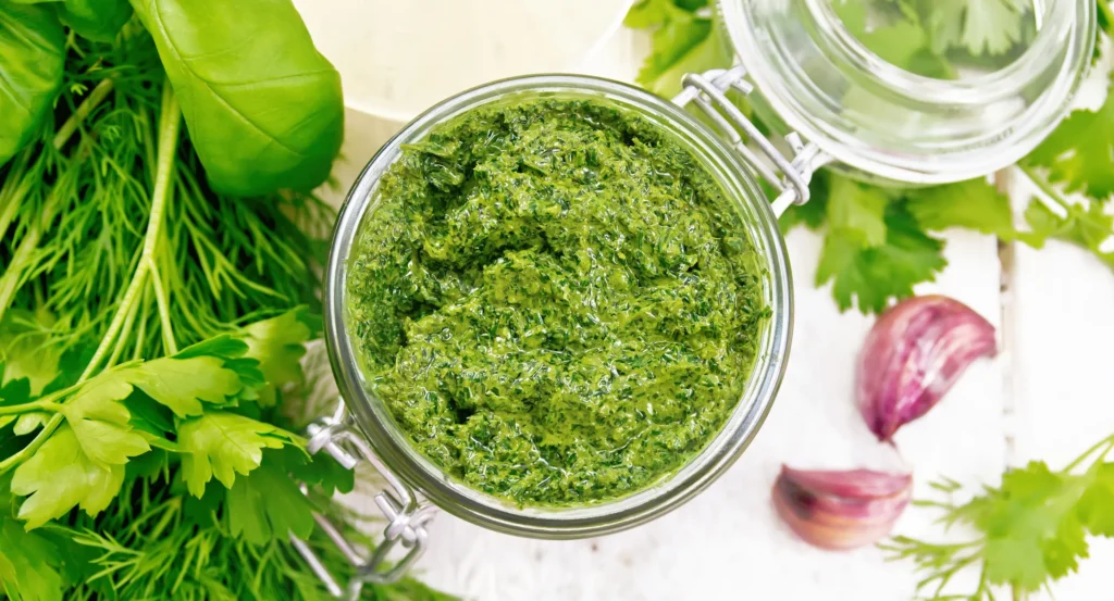 Sauce Of Spicy Greens In Jar On Light Board Top 2026 01 05 00 58 43 Utc Result